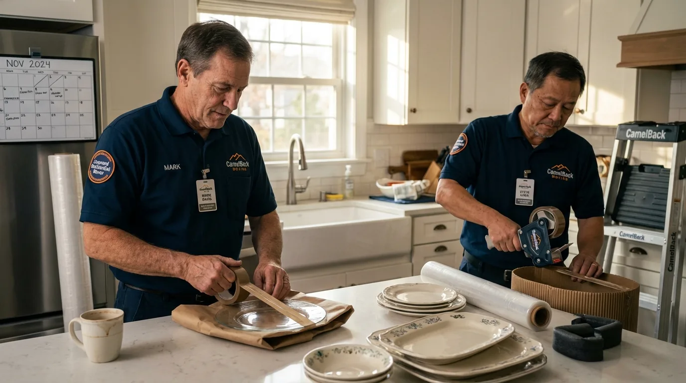 Professional crew packing kitchen dishware in Owenton, KY